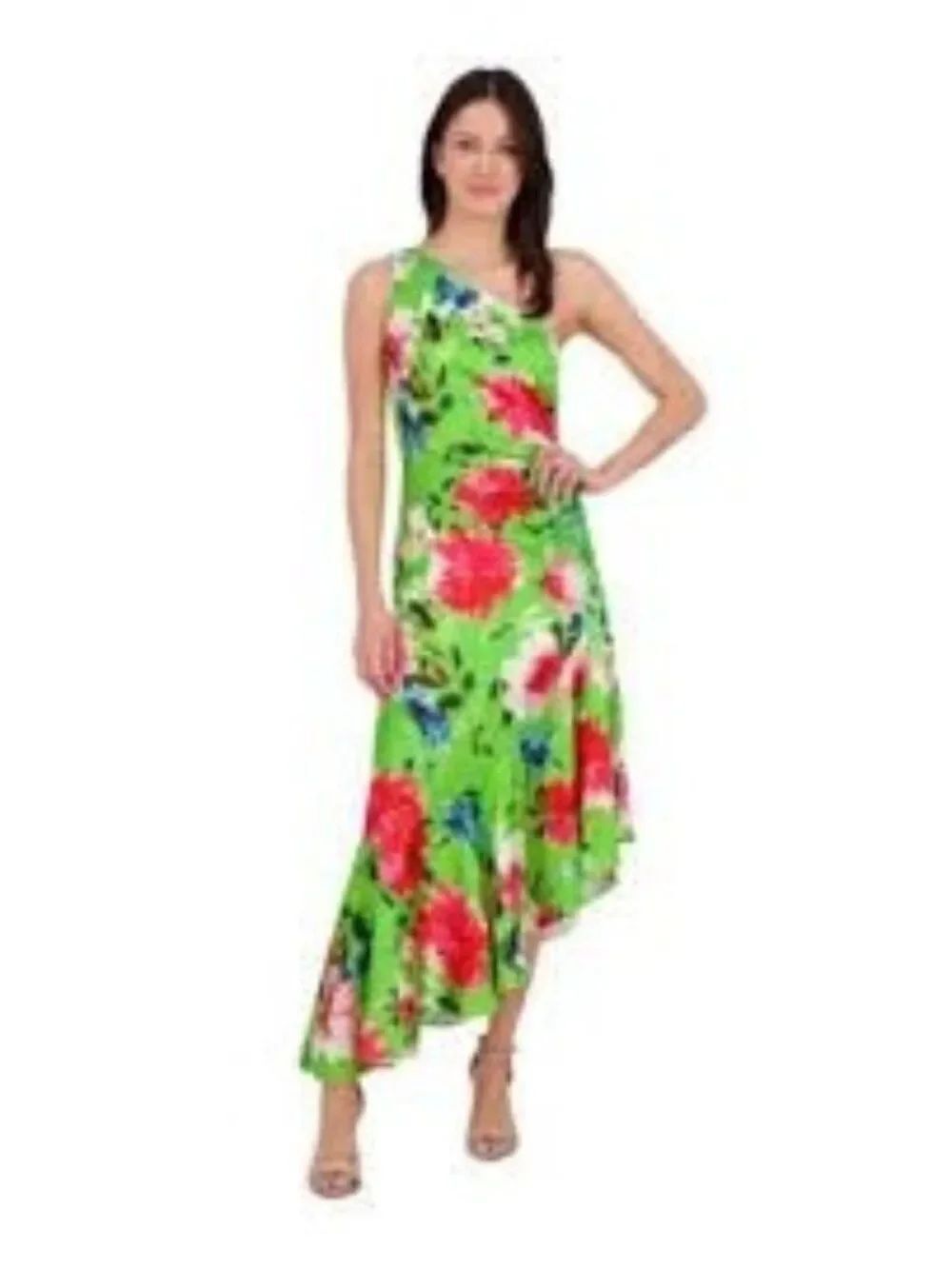 Eliza J Women’s One Shoulder Floral Asymmetric Hem Satin Cocktail Dress Size 8